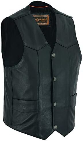 Daniel Smart Men’s leather Vest - Premium Cowhide Motorcycle Leather Vest with Unique V-Shaped Design and Armory Pockets in Kuwait