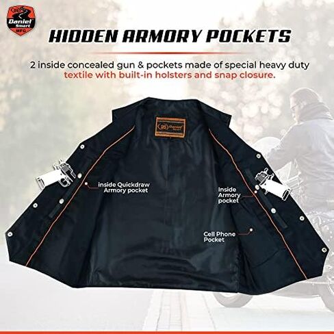 Daniel Smart Men’s leather Vest - Premium Cowhide Motorcycle Leather Vest with Unique V-Shaped Design and Armory Pockets in Kuwait