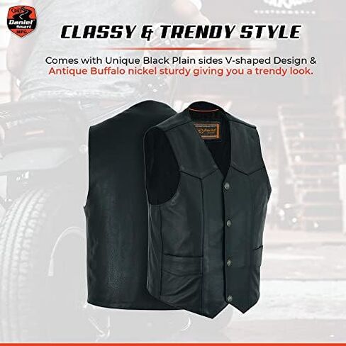 Daniel Smart Men’s leather Vest - Premium Cowhide Motorcycle Leather Vest with Unique V-Shaped Design and Armory Pockets in Kuwait