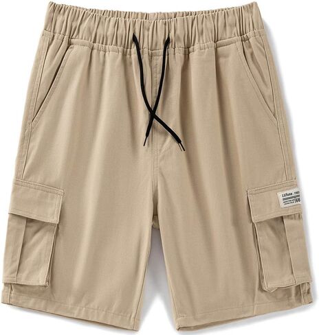 LTIFONE Mens Cargo Shorts Casual Drawstring Elastic Pants Premium Waist Relaxed Summer Outdoor Shorts with Pockets Khaki in Kuwait