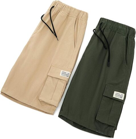 LTIFONE Mens Cargo Shorts Casual Drawstring Elastic Pants Premium Waist Relaxed Summer Outdoor Shorts with Pockets Khaki in Kuwait