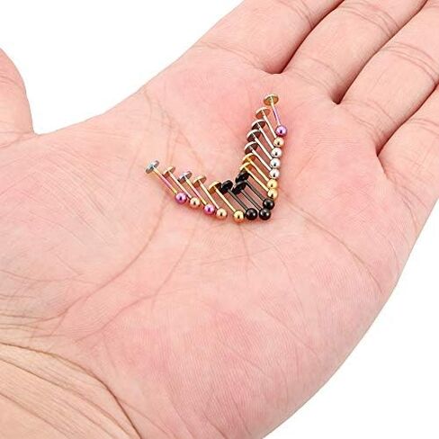 Dyknasz 15PCS 20G Stainless Steel Lip Rings Labret Studs Piercing Monroe Studs Ear Tragus Helix Cartilage Earring Jewelry 6-10mm Bar Length 5 Colors for Women Men in Kuwait