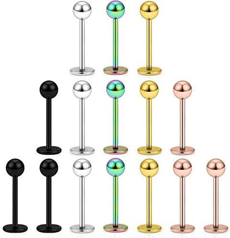 Dyknasz 15PCS 20G Stainless Steel Lip Rings Labret Studs Piercing Monroe Studs Ear Tragus Helix Cartilage Earring Jewelry 6-10mm Bar Length 5 Colors for Women Men in Kuwait