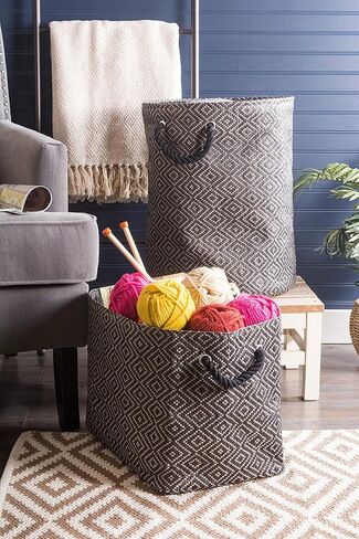 سلة تخزين ورقية منسوجة من DII، منسوجة بالالماس ، حجر / أسود، كبير in Kuwait