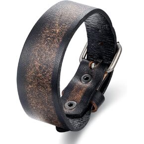Mens Black Leather Wristband Bangle Bracelet, Buckle Clasp, Size Adjustable, Cool Stylish Tribal Ethnic in Saudi Arabia