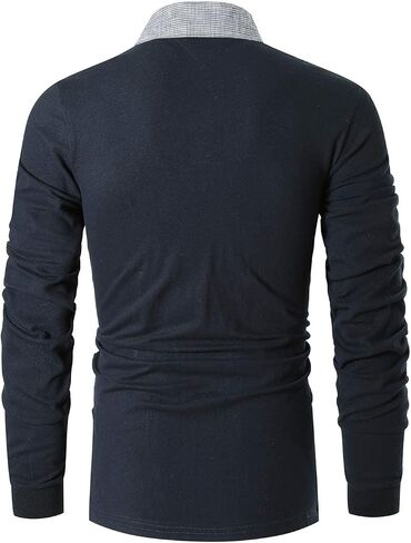 LIUPMWE Men's Long Sleeve Polos Slim Fit Classic Plaid Collar Cotton Golf T-Shirts Casual Polo Shirts in Saudi Arabia