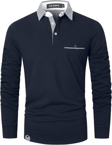LIUPMWE Men's Long Sleeve Polos Slim Fit Classic Plaid Collar Cotton Golf T-Shirts Casual Polo Shirts in Saudi Arabia