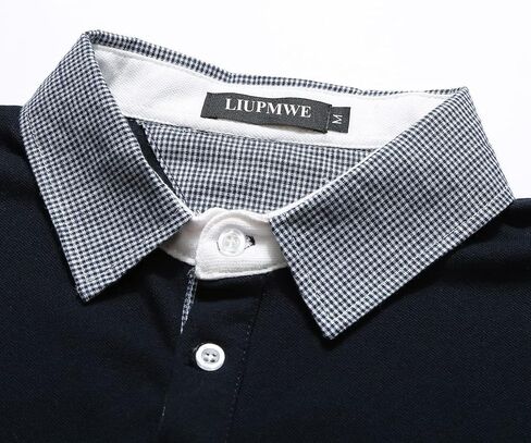 LIUPMWE Men's Long Sleeve Polos Slim Fit Classic Plaid Collar Cotton Golf T-Shirts Casual Polo Shirts in Saudi Arabia