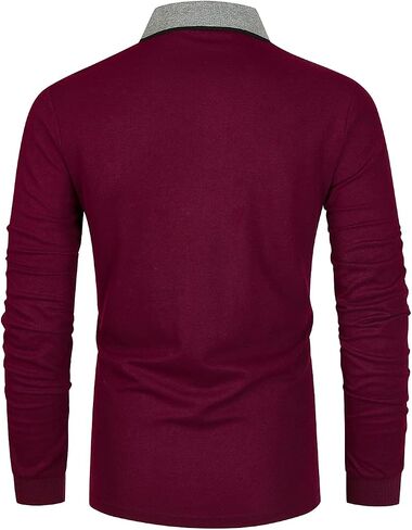 LIUPMWE Men's Long Sleeve Polos Slim Fit Classic Plaid Collar Cotton Golf T-Shirts Casual Polo Shirts in Saudi Arabia