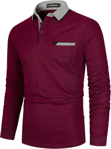 LIUPMWE Men's Long Sleeve Polos Slim Fit Classic Plaid Collar Cotton Golf T-Shirts Casual Polo Shirts in Saudi Arabia