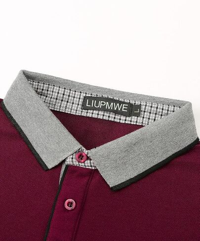 LIUPMWE Men's Long Sleeve Polos Slim Fit Classic Plaid Collar Cotton Golf T-Shirts Casual Polo Shirts in Saudi Arabia