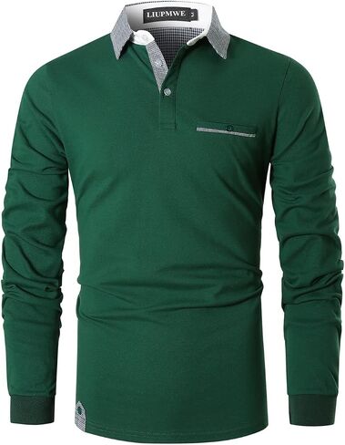 LIUPMWE Men's Long Sleeve Polos Slim Fit Classic Plaid Collar Cotton Golf T-Shirts Casual Polo Shirts in Saudi Arabia