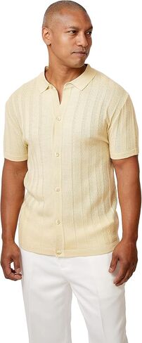Men’s Short Sleeve Knit Sports Shirt - Modern Polo Vintage Classics: Solid Geometric Jacquard with Color Tipping in Kuwait