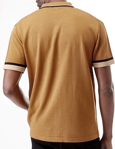 Men’s Short Sleeve Knit Sports Shirt - Modern Polo Vintage Classics: Solid Geometric Jacquard with Color Tipping in Kuwait