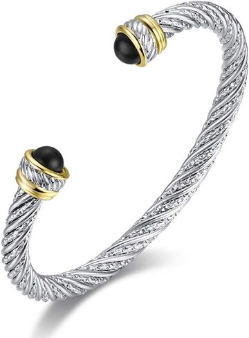 سوار كابل ملتوي من Miraclelove مصمم مجوهرات مستوحاة من أساور سلك كابل عتيقة قابلة للتعديل مع أحجار كريمة in Kuwait