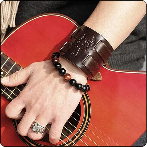 Fusamk Punk Scorpion Wristband Belt Buckle Wide Leather Bracelet,7.0-8.0inches in Kuwait