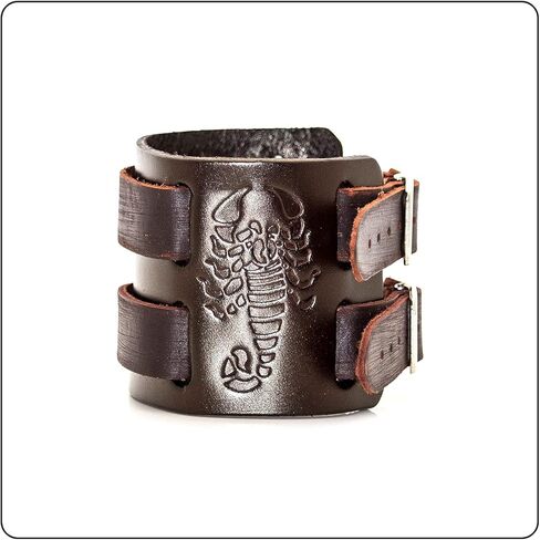 Fusamk Punk Scorpion Wristband Belt Buckle Wide Leather Bracelet,7.0-8.0inches in Kuwait