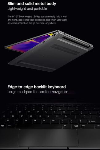 كمبيوتر محمول Windows 11 مقاس 14 بوصة، ALLDOCUBE GT Book، Intel الجيل الحادي عشر JasperLake N5100، رباعي النواة، ذاكرة الوصول العشوائي 12 جيجابايت، 256 جيجابايت SSD، شاشة FHD IPS مقاس 14 بوصة، WiFi 6، بلوتوث 5.1، النوع C، مع لوحة مفاتيح بإضاءة خلفية، رماد in Kuwait