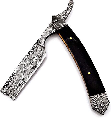 Hand Made Damascus Steel Straight Razor Folding Razor With Shaving Ready Classic Barber Blade Edge, Men Straight Razor, Leather Case + Strop, Close Shave, Great Gift R-32 in Saudi Arabia