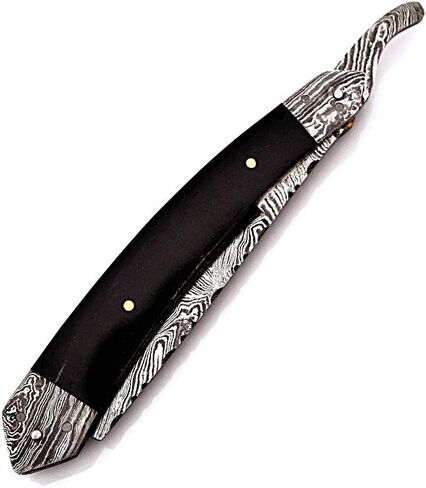 Hand Made Damascus Steel Straight Razor Folding Razor With Shaving Ready Classic Barber Blade Edge, Men Straight Razor, Leather Case + Strop, Close Shave, Great Gift R-32 in Saudi Arabia