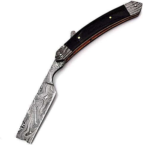 Hand Made Damascus Steel Straight Razor Folding Razor With Shaving Ready Classic Barber Blade Edge, Men Straight Razor, Leather Case + Strop, Close Shave, Great Gift R-32 in Saudi Arabia