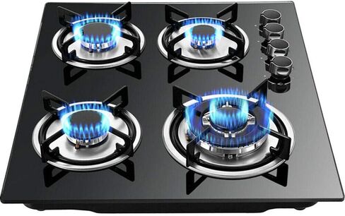 Gas Cooktop NG/LPG Gas Stove Cooktop Stove Burner Tempered Glass Cook Top Built in 4 Burners Gas Hob Grate Stovetop Cooker (4 Burners, 23.2'' x 20'') in Kuwait