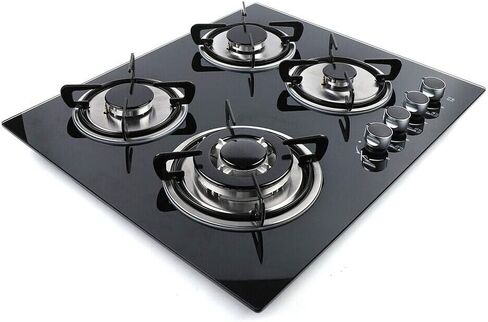 Gas Cooktop NG/LPG Gas Stove Cooktop Stove Burner Tempered Glass Cook Top Built in 4 Burners Gas Hob Grate Stovetop Cooker (4 Burners, 23.2'' x 20'') in Kuwait