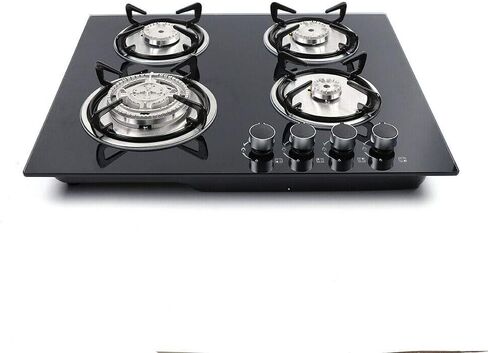 Gas Cooktop NG/LPG Gas Stove Cooktop Stove Burner Tempered Glass Cook Top Built in 4 Burners Gas Hob Grate Stovetop Cooker (4 Burners, 23.2'' x 20'') in Kuwait