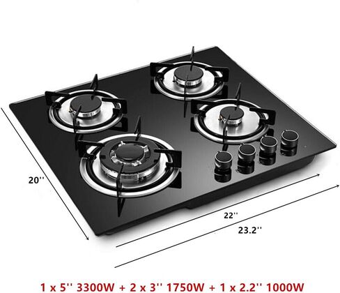 Gas Cooktop NG/LPG Gas Stove Cooktop Stove Burner Tempered Glass Cook Top Built in 4 Burners Gas Hob Grate Stovetop Cooker (4 Burners, 23.2'' x 20'') in Kuwait