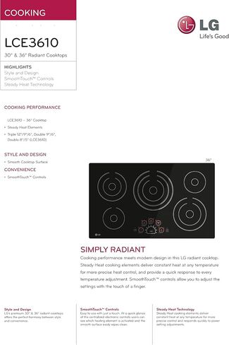 LG 36" BLACK RADIANT ELECTRIC SMOOTHTOP COOKTOP WITH SMOOTHTOUCH CONTROLS LCE3610SB in Saudi Arabia