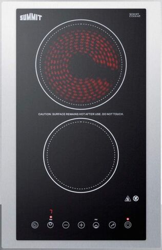 Summit Appliance CR2B23T3BTK15 2-Burner 230V Radiant Cooktop in Black Ceramic Schott Glass Surface with Digital Touch Controls & Stainless Steel Frame to Allow Installation in 15" Wide Counter Cutouts in Saudi Arabia