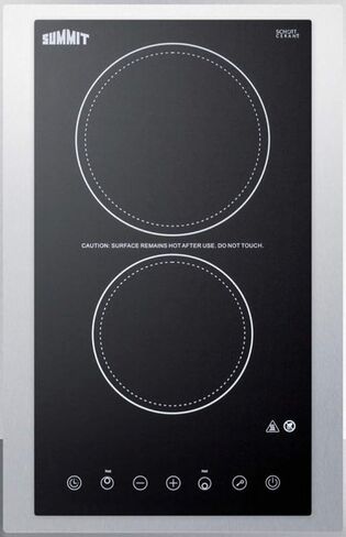 Summit Appliance CR2B23T3BTK15 2-Burner 230V Radiant Cooktop in Black Ceramic Schott Glass Surface with Digital Touch Controls & Stainless Steel Frame to Allow Installation in 15" Wide Counter Cutouts in Saudi Arabia