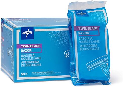 Medline Twin Blade Facial Razor, Disposable, Blue, 50 Count (Pack of 10) in Saudi Arabia