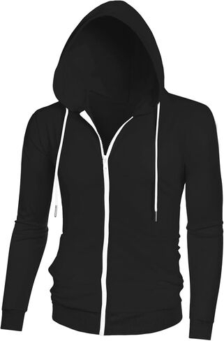Lars Amadeus Men's Hoodies Zip Up Long Sleeves Solid Color Knit Jackets with Hood in Kuwait