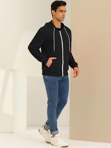 Lars Amadeus Men's Hoodies Zip Up Long Sleeves Solid Color Knit Jackets with Hood in Kuwait