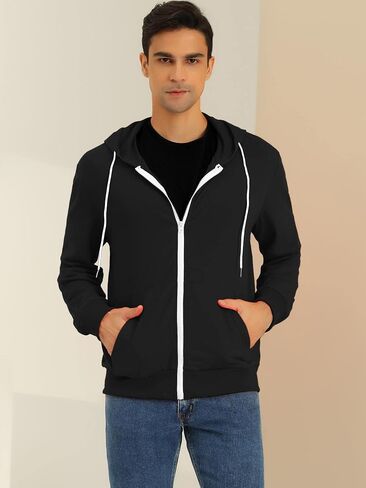 Lars Amadeus Men's Hoodies Zip Up Long Sleeves Solid Color Knit Jackets with Hood in Kuwait