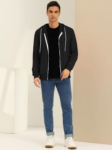 Lars Amadeus Men's Hoodies Zip Up Long Sleeves Solid Color Knit Jackets with Hood in Kuwait