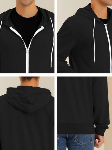 Lars Amadeus Men's Hoodies Zip Up Long Sleeves Solid Color Knit Jackets with Hood in Kuwait