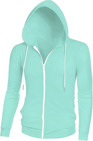 Lars Amadeus Men's Hoodies Zip Up Long Sleeves Solid Color Knit Jackets with Hood in Kuwait