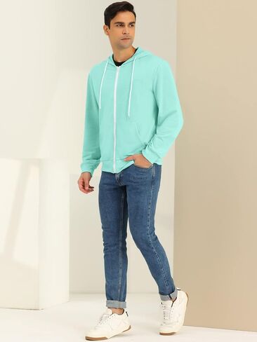 Lars Amadeus Men's Hoodies Zip Up Long Sleeves Solid Color Knit Jackets with Hood in Kuwait