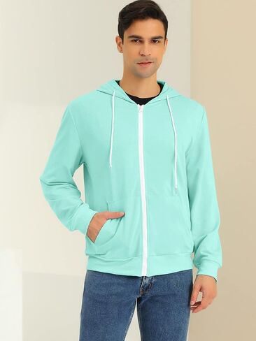 Lars Amadeus Men's Hoodies Zip Up Long Sleeves Solid Color Knit Jackets with Hood in Kuwait