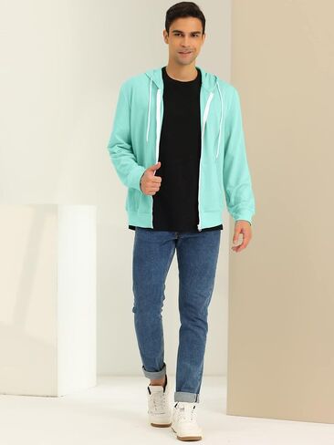 Lars Amadeus Men's Hoodies Zip Up Long Sleeves Solid Color Knit Jackets with Hood in Kuwait