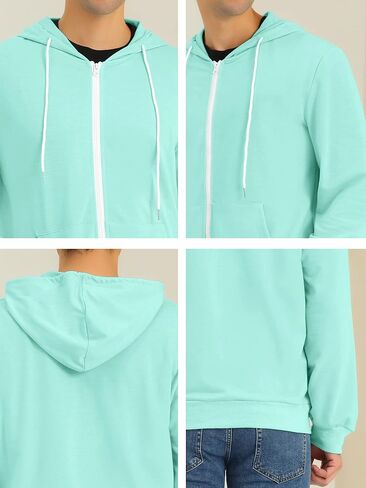 Lars Amadeus Men's Hoodies Zip Up Long Sleeves Solid Color Knit Jackets with Hood in Kuwait