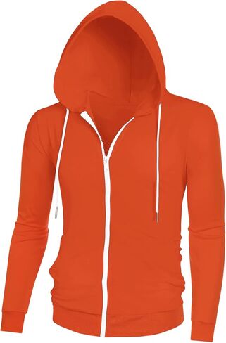 Lars Amadeus Men's Hoodies Zip Up Long Sleeves Solid Color Knit Jackets with Hood in Kuwait