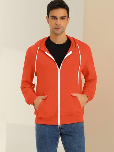 Lars Amadeus Men's Hoodies Zip Up Long Sleeves Solid Color Knit Jackets with Hood in Kuwait