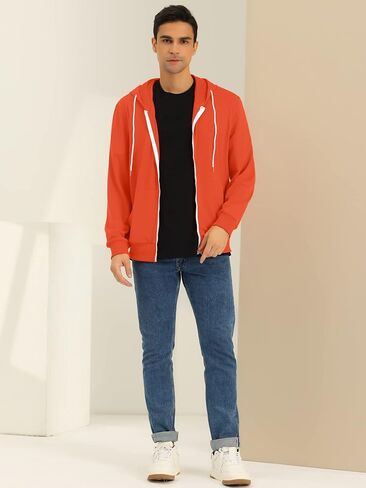 Lars Amadeus Men's Hoodies Zip Up Long Sleeves Solid Color Knit Jackets with Hood in Kuwait