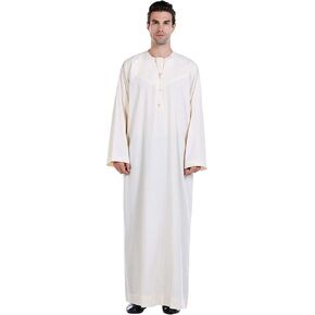 GladThink Men's Muslim Arab Thobe with Long Sleeves Round Collar in Saudi Arabia