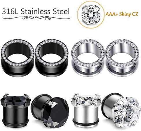 Beautidots 5 Pairs Ear Gauges CZ Diamond Plugs Tunnels Stainless Steel Dangle Cross Earring Expander Stretcher Piercing 2g-5/8 in Saudi Arabia
