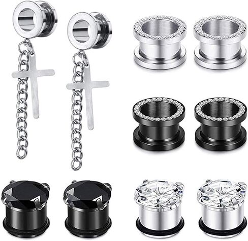 Beautidots 5 Pairs Ear Gauges CZ Diamond Plugs Tunnels Stainless Steel Dangle Cross Earring Expander Stretcher Piercing 2g-5/8 in Saudi Arabia