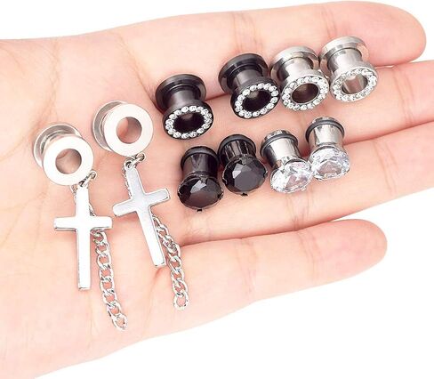 Beautidots 5 Pairs Ear Gauges CZ Diamond Plugs Tunnels Stainless Steel Dangle Cross Earring Expander Stretcher Piercing 2g-5/8 in Saudi Arabia